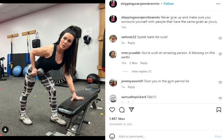 Jennifer Brennan posting about her gym time and goals.